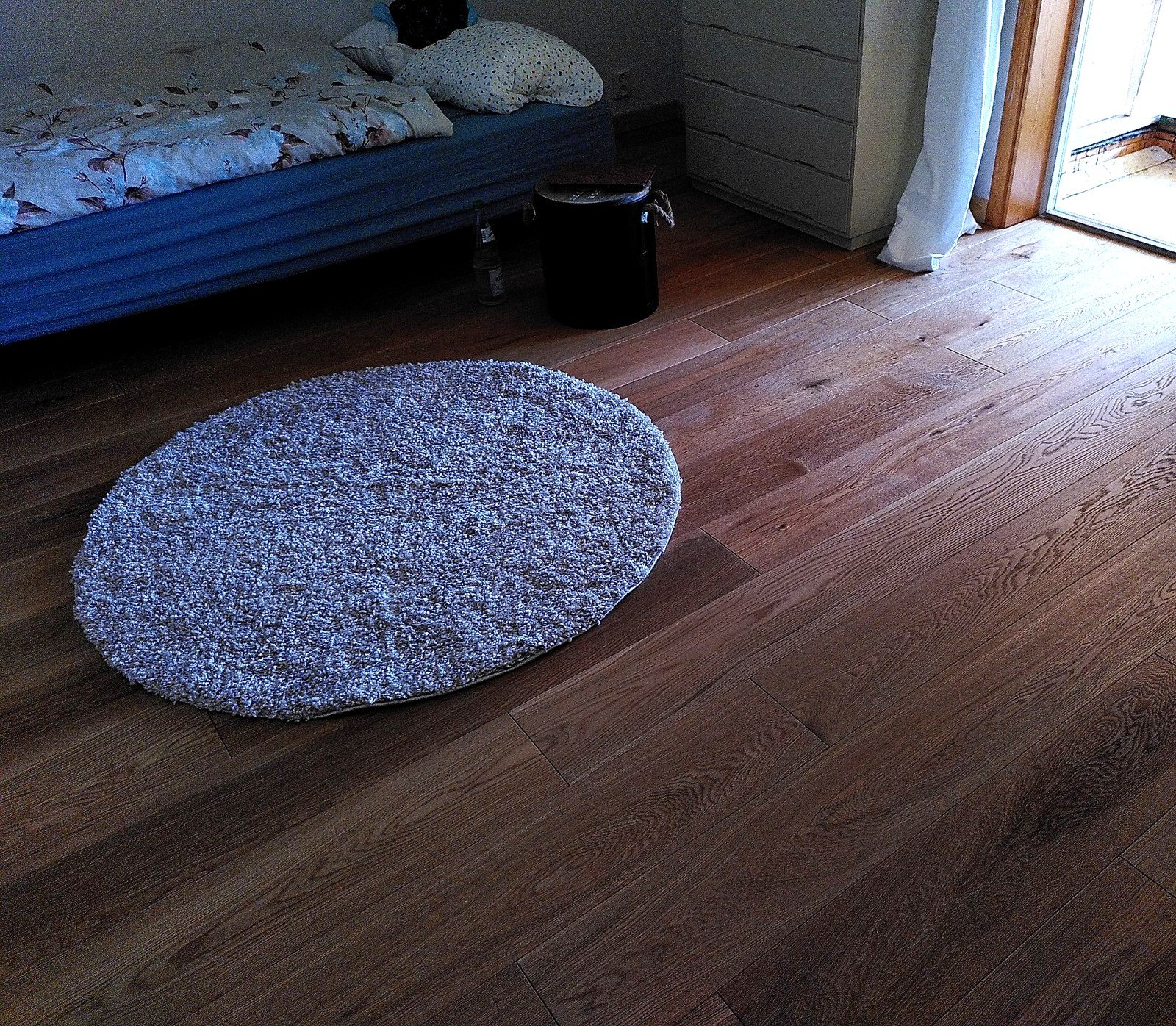Oak parquet looking towards the veranda door, holiday home in Västerbotten